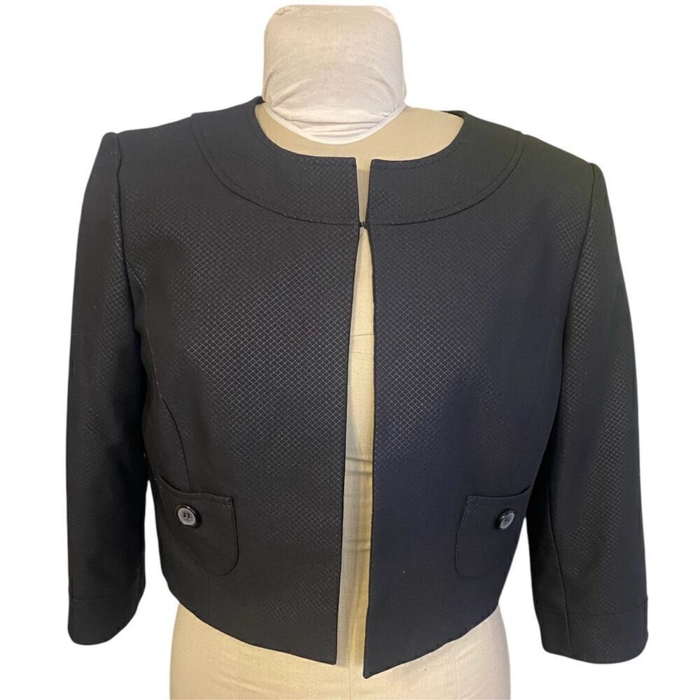 Alex Marie Open Dressy Cocktail Jacket Sz. 10 Black Cropped Textured